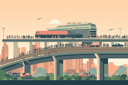 城市及交通建设繁忙的高速公路插画