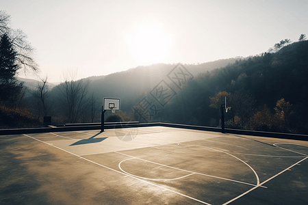 山林里的篮球场背景图片