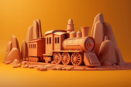 火车铁路的粘土3D模型图片