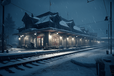 暴风雪期间的火车站图片