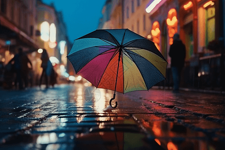 鲜艳彩色雨伞五颜六色的雨伞倒影背景
