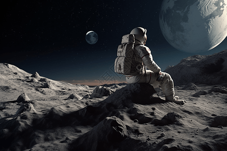 宇航员坐在岩石上图片