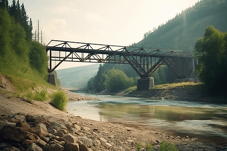 一座铁河谷里的铁路桥图片