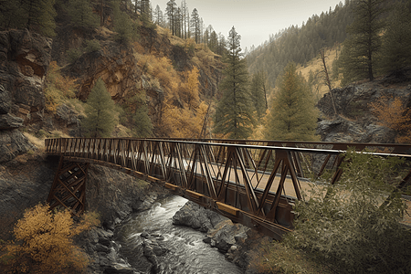 深峡谷上的钢铁桥梁图片
