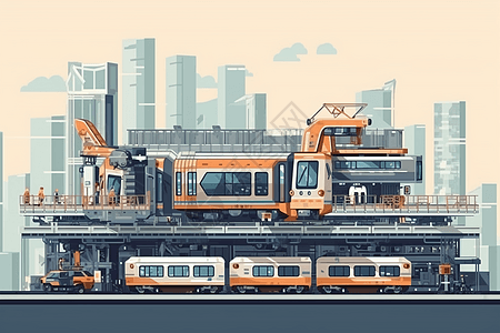 城市及交通建设建造新的火车站站台插画