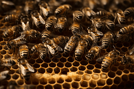 蜜蜂在蜂窝工作图片