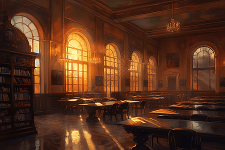日落时美丽的图书馆图片