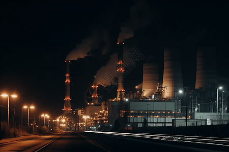 夜晚的燃煤电厂图片