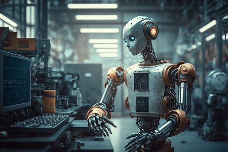 技能特效在工厂工作的AI机器人设计图片