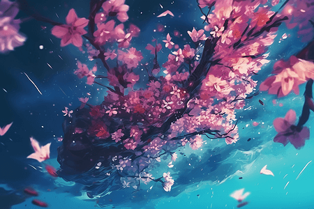 蓝天下美丽的樱花图片