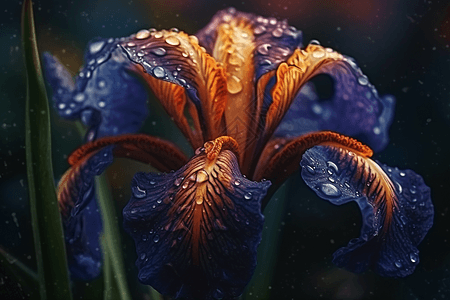 一簇美丽的带水滴的花朵图片