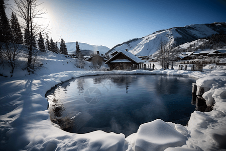 雪地湖泊图片