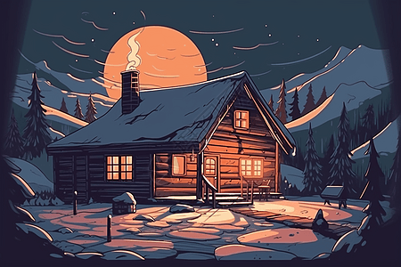 黑夜温暖的小屋背景图片