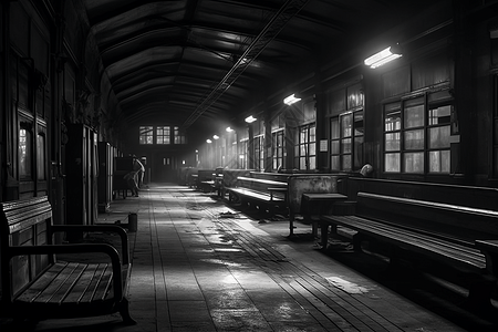 夜晚空旷的火车站图片