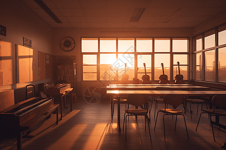 夕阳下的教室图片