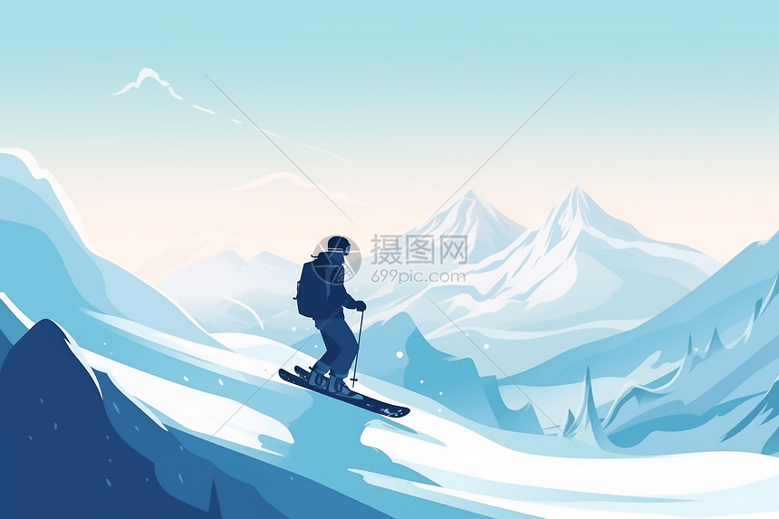 山上滑雪的人图片