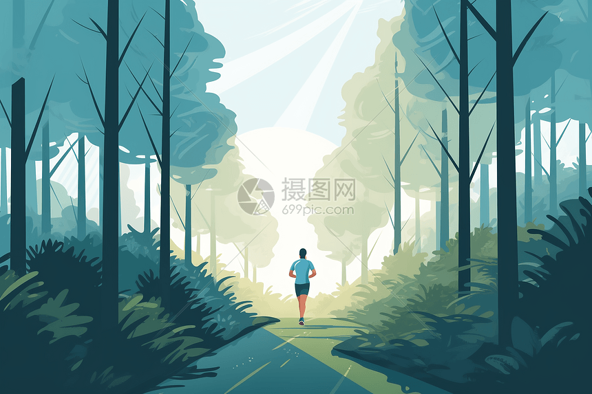 森林中跑步的人图片