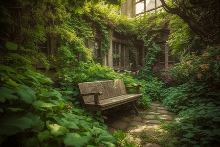 植物园里的长椅背景图片