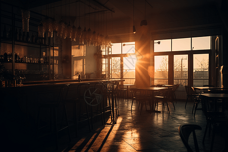 日落时的时尚咖啡馆图片