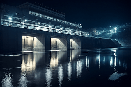 夜间水利发电厂场景图片