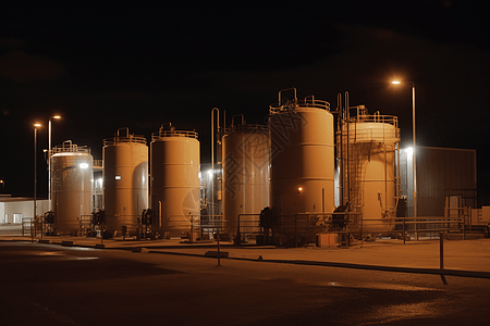 灯光下的工业化工厂图片