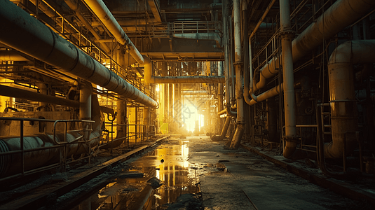黄昏下的废弃化工厂背景图片