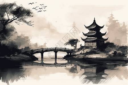 中国风山水的水墨画背景图片