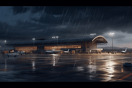 雨天的机场停机坪图片