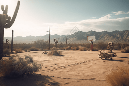 沙漠中的篮球场图片