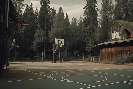 篮球场的小木屋图片