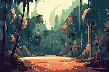 被丛林包围的篮球场图片