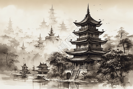 中国传统佛塔背景图片
