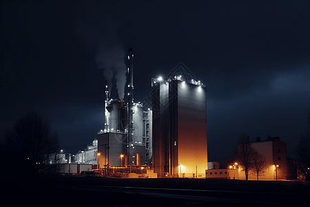 夜晚工作的发电工厂图片