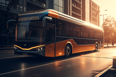 行驶中的橙色新能源客车图片