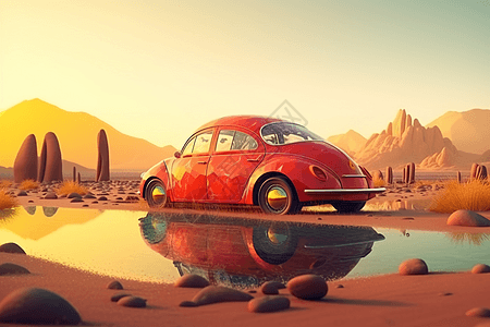 沙漠中行驶的汽车图片