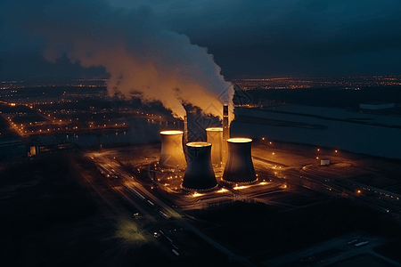 灯火通明的燃煤电厂图片