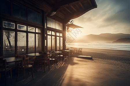 海滩上的咖啡馆图片