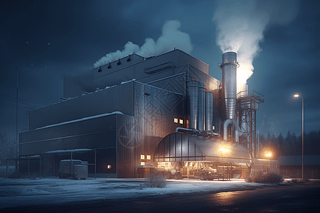 烟囱冒烟的能源转化工厂图片