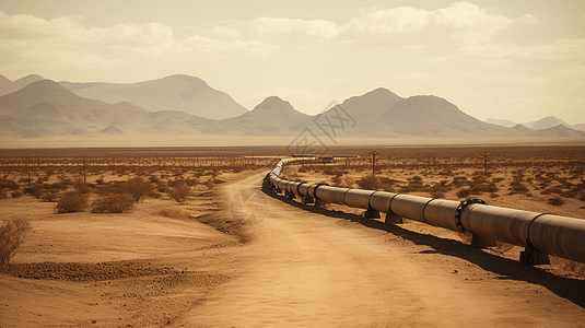 沙漠中管道输送的石油图片