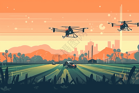 无人机喷洒农作物背景图片