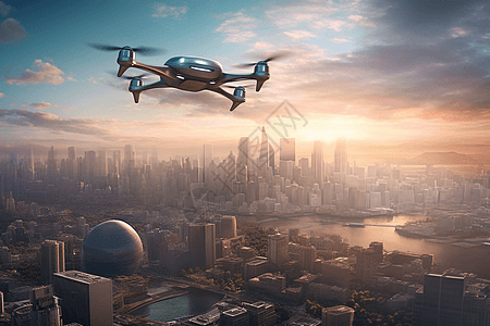 无人机在城市飞行图片