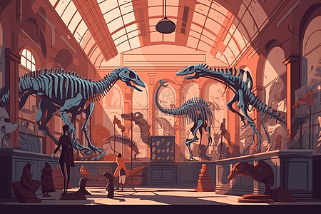 展厅里的恐龙化石高清图片