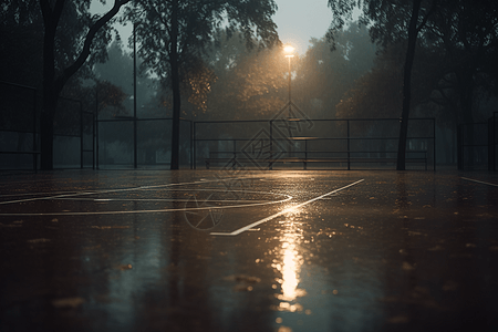 雨中篮球场的真实照片图片