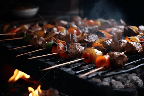 肉串在木炭上烤图片