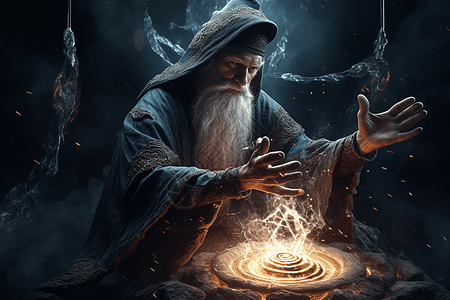 一个巫师召唤一个强大的元素生物来做他的命令。二次元素，，高清背景图片