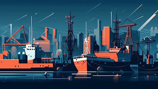 工业造船厂的插画图片
