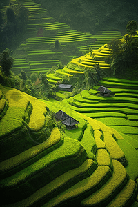 绿色农业绿色的梯田背景