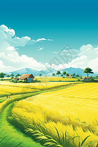 夏日的稻田地背景图片