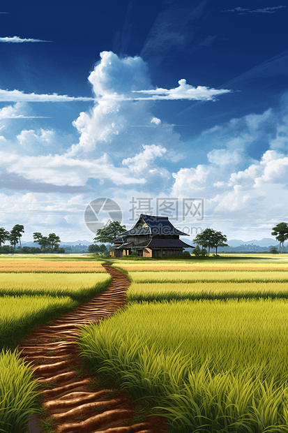 稻田里的农舍图片