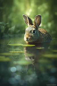 夏季池塘的兔子图片